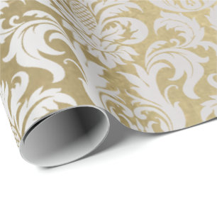 Damask Silver Grey Royal Metallic Elegant Gold Lux Wrapping Paper
