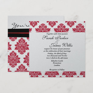 Damask Silver red & black metallic Wedding Invite