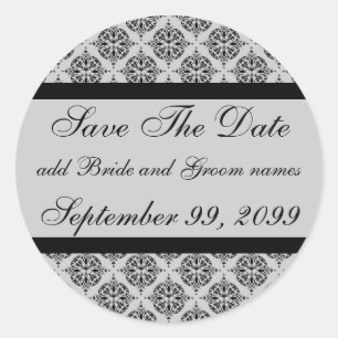 Damask Silver Save The Date Reminders Classic Round Sticker