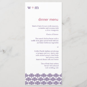 Damask Simplicity Cyan Purple Wedding Menu