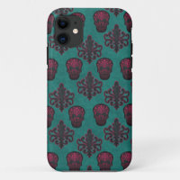DAMASK SKULL HOT PINK ON TEAL