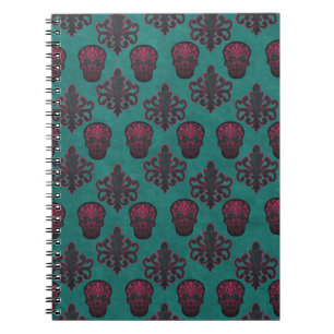 DAMASK SKULL HOT PINK ON TEAL NOTEBOOK