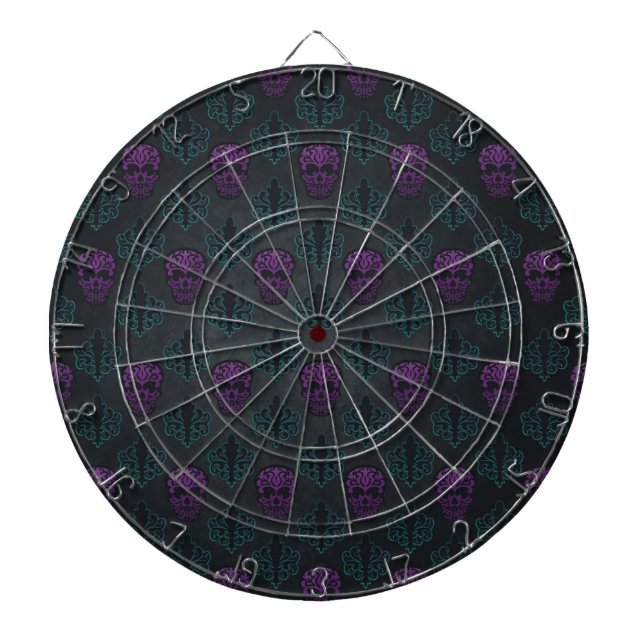 DAMASK SKULL TEAL PURPLE DARTBOARD (Front)