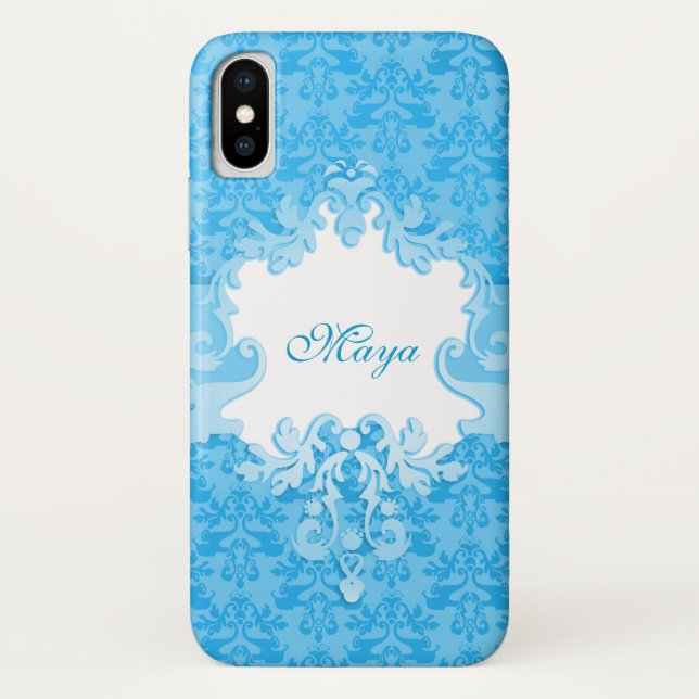 Damask sky blue name iphone case (Back)