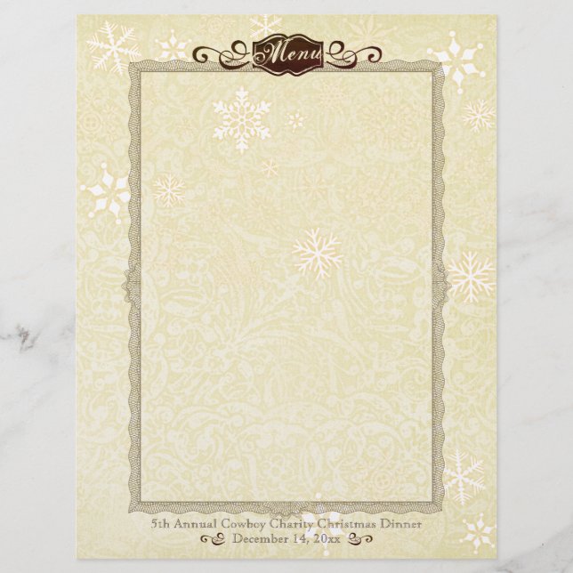 Damask snowflake Christmas holiday menu letterhead (Front)