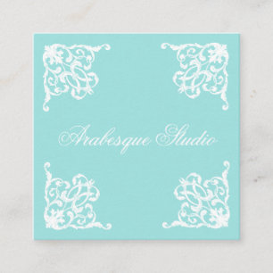 Damask, Sophisticated Blue and White Square Business Card