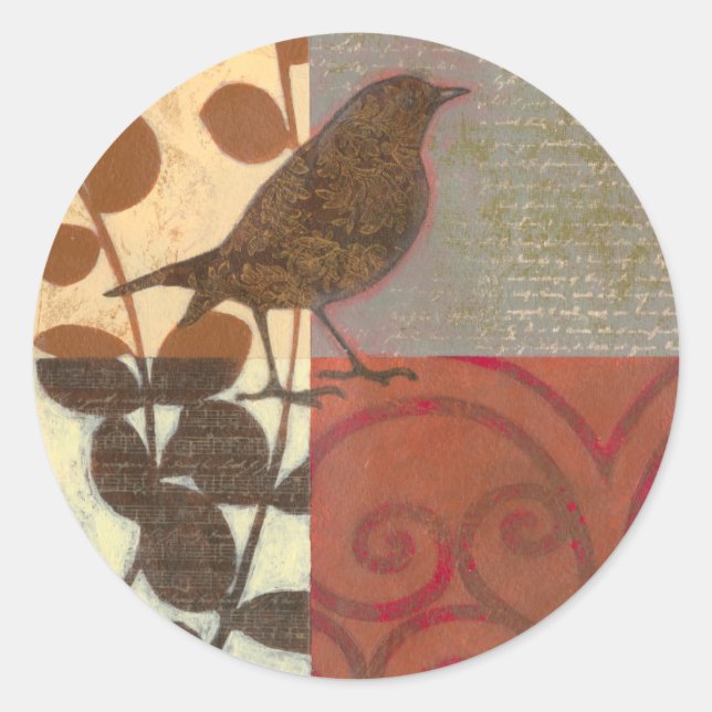 Damask Sparrow Classic Round Sticker (Front)