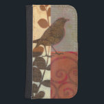 Damask Sparrow Samsung S4 Wallet Case<br><div class="desc">This contemporary fine art print of a brown sparrow and other collage-inspired details will add character to any living room or dining room. The image includes a red and brown colour theme. Get this beautiful and unique art print by artist Norman Wyatt today.</div>