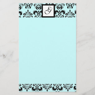 DAMASK SQUARE MONOGRAM ,blue Stationery