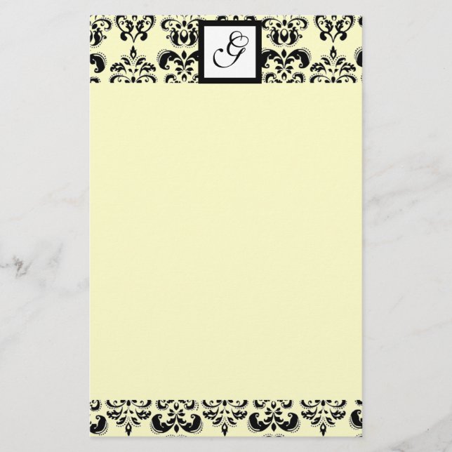 DAMASK SQUARE MONOGRAM ,cream Stationery (Front)