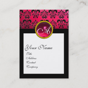DAMASK SQUARE MONOGRAM,fuchsia ,red ruby Business Card