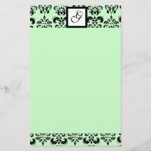 DAMASK SQUARE MONOGRAM ,green Stationery