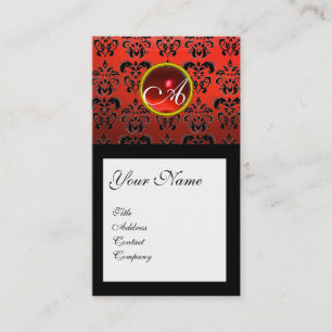 DAMASK SQUARE MONOGRAM,red ruby Business Card