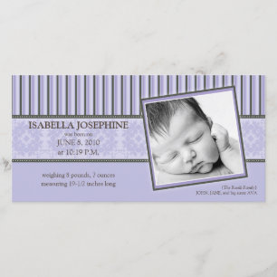 Damask & Stripes Lilac Birth Announcement