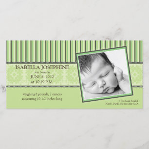 Damask & Stripes Lime Green Birth Announcement