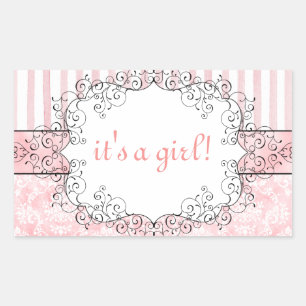 Damask & Stripes Pink Party Favour Stickers