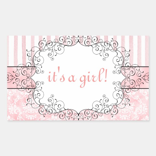 Damask & Stripes Pink Party Favour Stickers (Front)