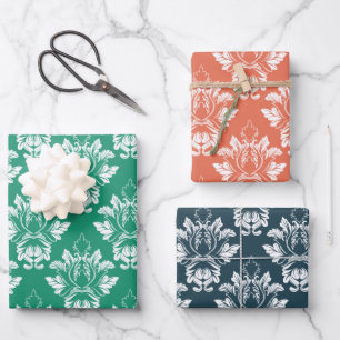 Damask Style 3 colors Wrapping Paper Sheet