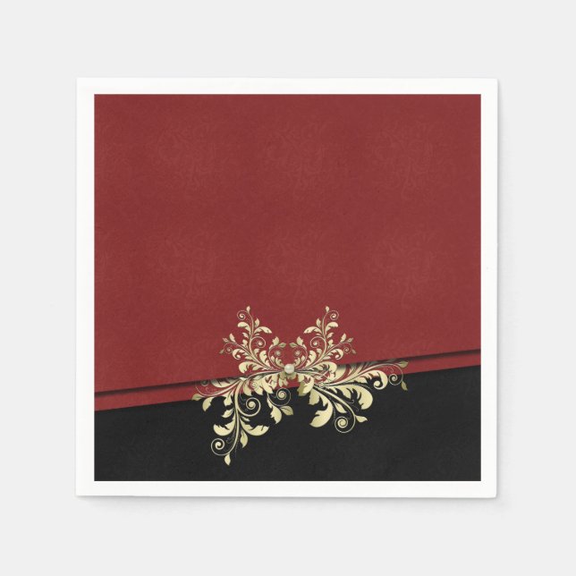Damask Style Christmas Red Gold Napkins (Front)