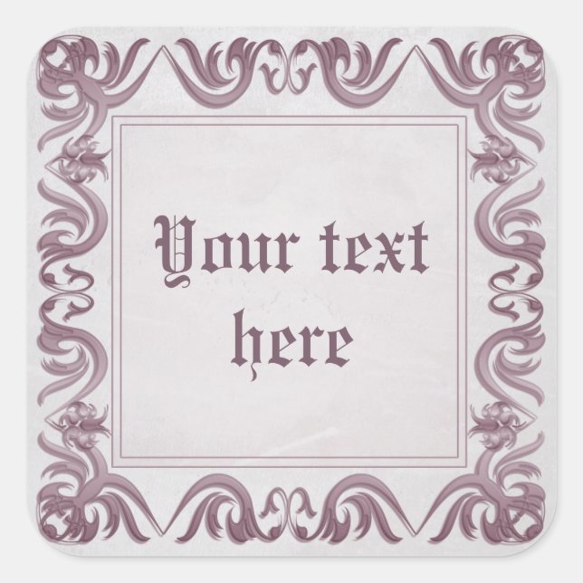 damask style frame on grunge background.text. square sticker (Front)