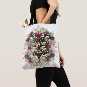 Damask Style in Red, Gold and Black Tote Bag