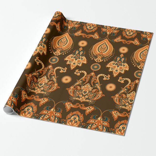 Damask style seamless floral pattern wrapping paper (Unrolled)
