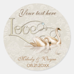 Damask Swan Elegance Classic Round Sticker