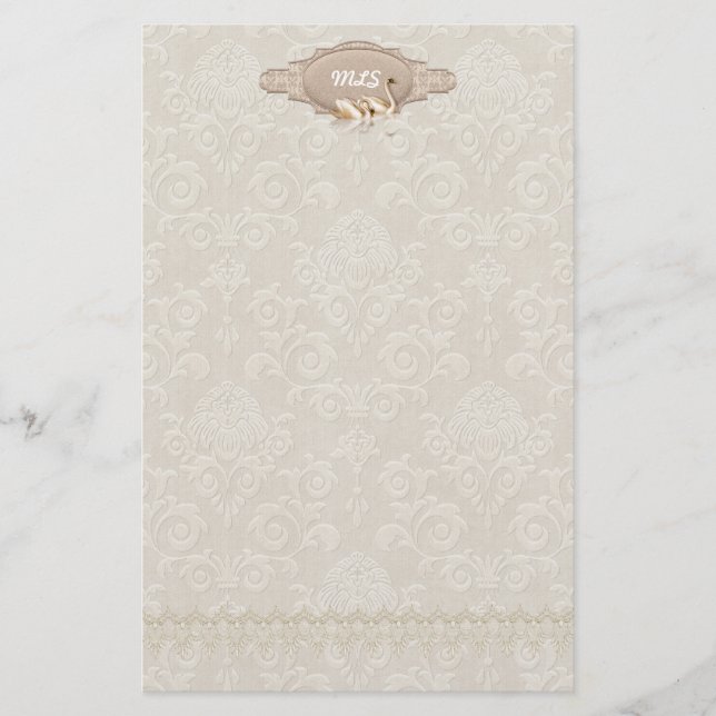 Damask  Swan Elegance Stationery (Front)