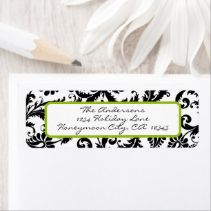 Damask Swirl Apple Green & Black Address Label Return Address Label