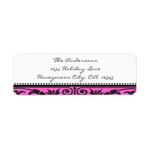 Damask Swirl Black & Bright Pink Address Labels