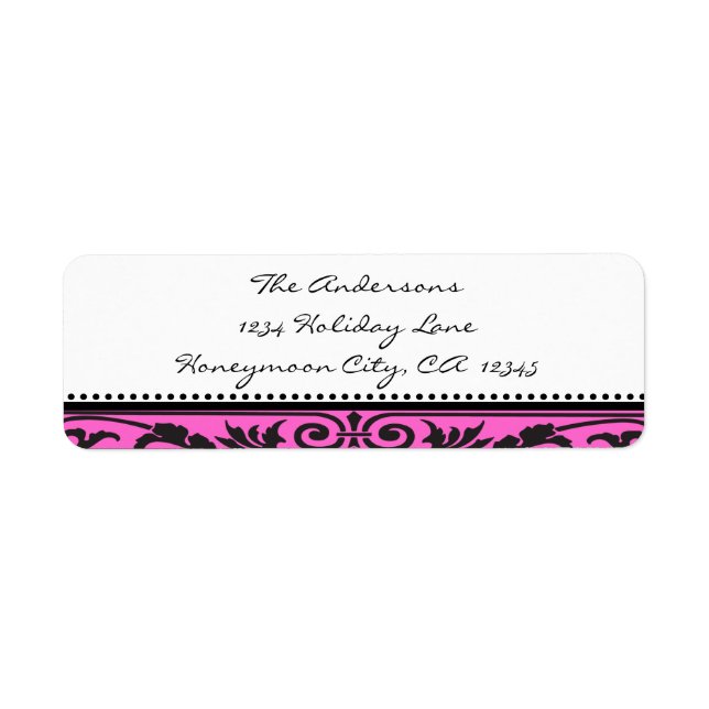 Damask Swirl Black & Bright Pink Address Labels (Front)