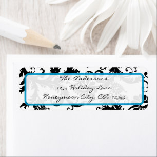 Damask Swirl Bright Aqua & Black Address Label Return Address Label