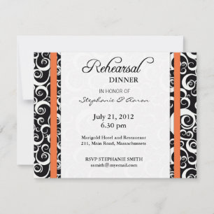 Damask Swirl Rehearsal Dinner Card in Orange