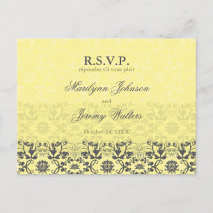 Damask Swirls Lace Butter RSVP Wedding Postcard
