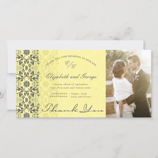 Damask Swirls Lace Butter Thank You Photo Card (Front)