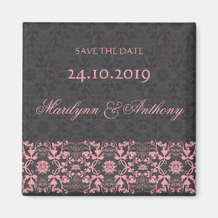 Damask Swirls Lace Charcoal Save The Date Magnet