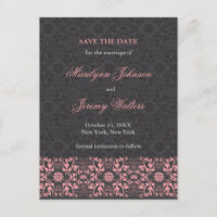 Damask Swirls Lace Charcoal Save The Date Postcard