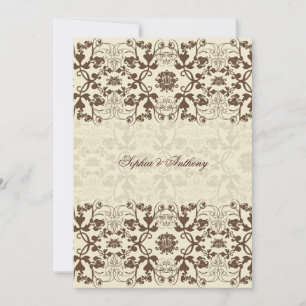 Damask Swirls Lace Coffee Elegant Wedding Invite