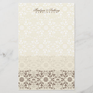 Damask Swirls Lace Coffee Thank You Stationery