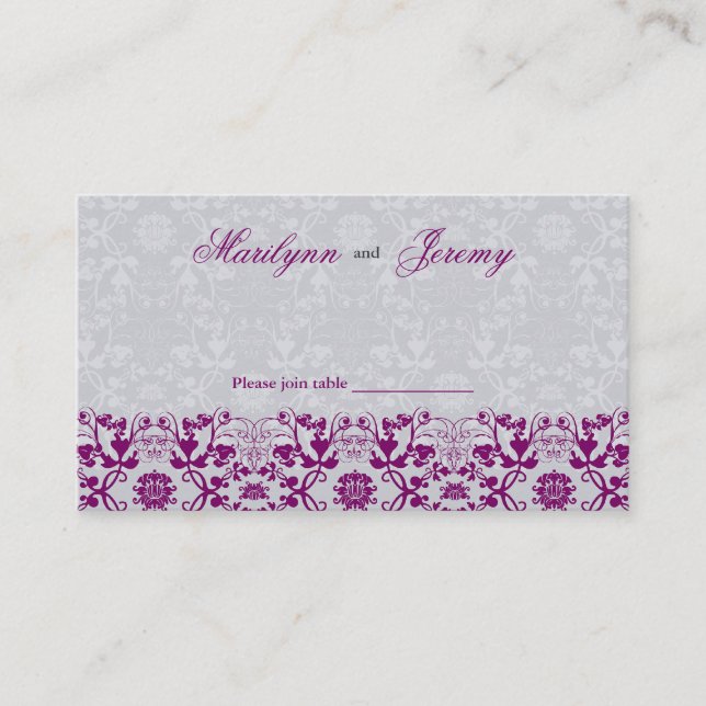 Damask Swirls Lace Orchid Guest Place Card (Front)