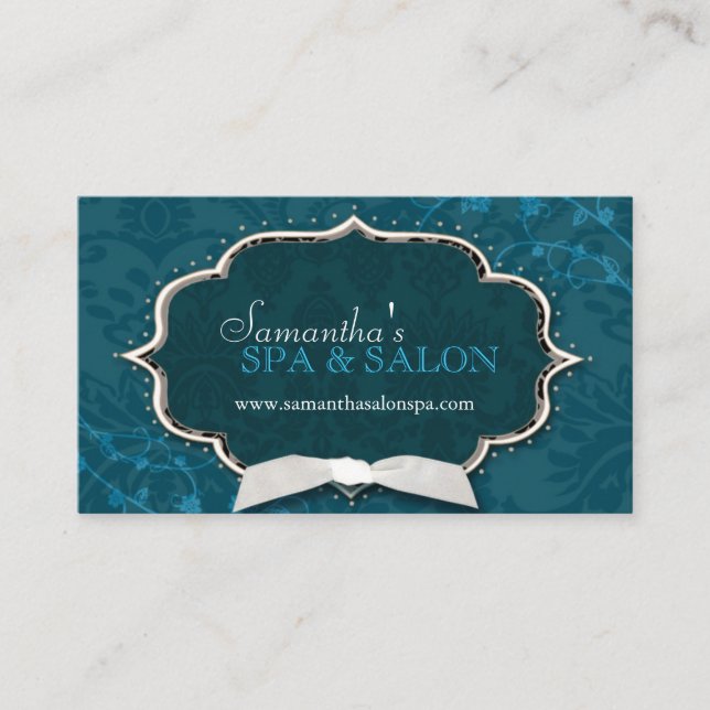 Damask Swirls Spa Massage Therapy Business Card (Front)