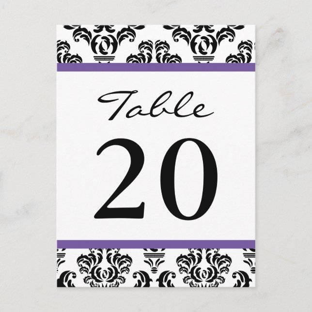Damask Table Numbers (Black / Plum Purple / White) Postcard (Front)