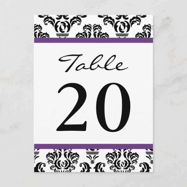 Damask Table Numbers (Black / Purple / White) Postcard (Front)