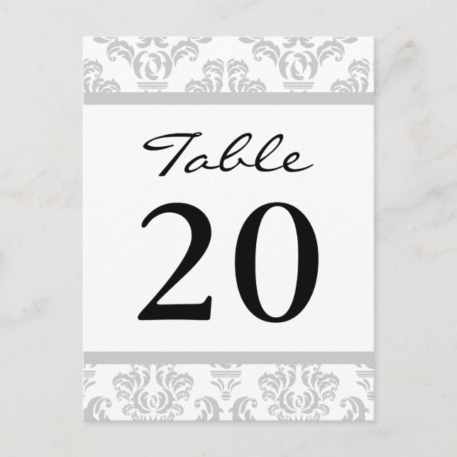 Damask Table Numbers (Black / Silver / White) Postcard (Front)