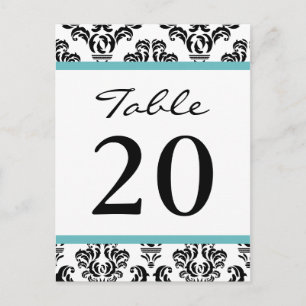 Damask Table Numbers (Black / Turquoise / White) Postcard