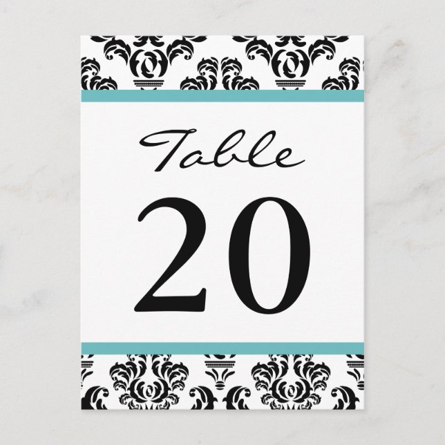 Damask Table Numbers (Black / Turquoise / White) Postcard (Front)