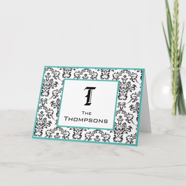 Damask Teal and Black Personalised Notecard (Front)