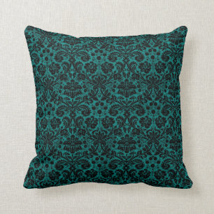 Damask Teal Black Cushion