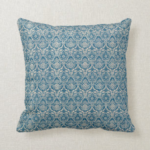 Damask Teal Blue Pattern Cushion