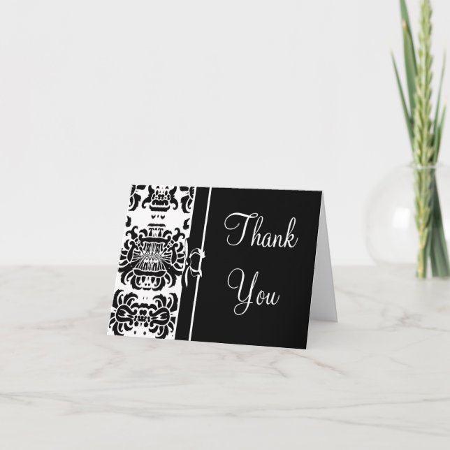 Damask Thank You- Black and White You Card (Front)